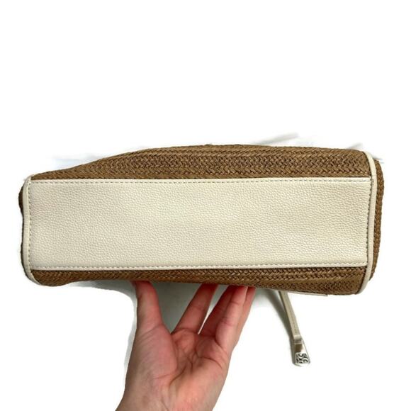 BRIGHTON Cream & Tan Raffia Leather Shoulder Tote Bag Purse - Picture 5 of 14